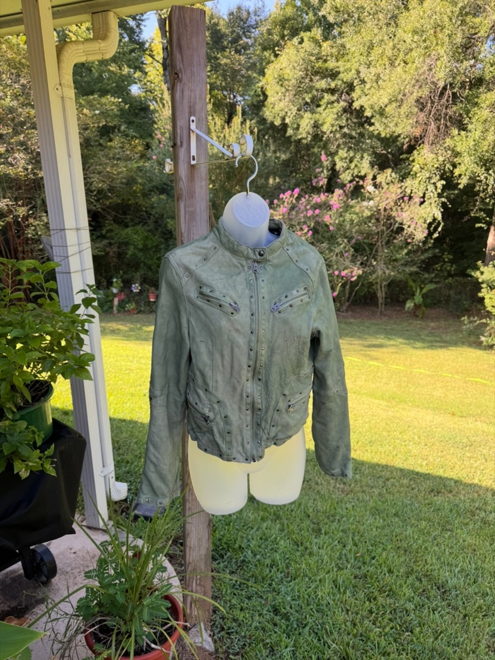 VINTAGE WILSON LEATHER GREEN JACKET, DISTRESSED, size S - Picture 6 of 12
